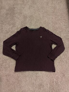 American Eagle "Seventy Seven" Maroon / Burgundy Long Sleeve Cotton Tee Shirt XL
